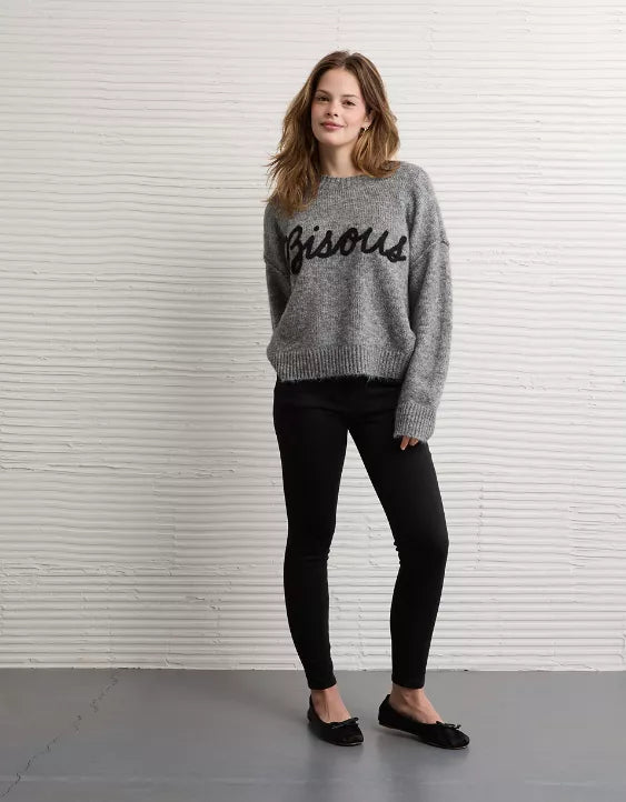 American Eagle AE Whoa So Soft Bisous Graphic Sweater