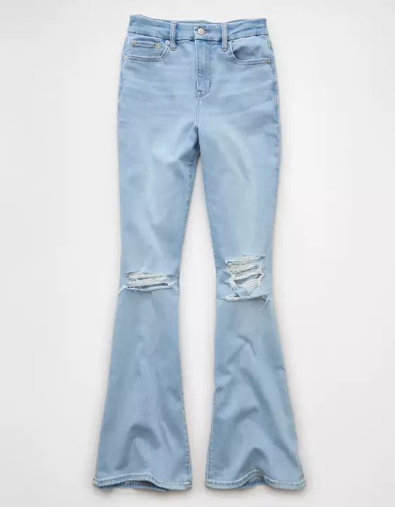 American Eagle AE Next Level Curvy Ripped Super High-Waisted Flare Jean