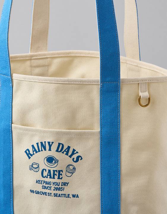 American Eagle AE Cotton Canvas Rainy Day Cafe Tote Bag
