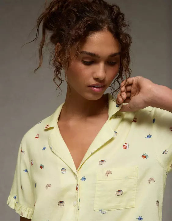 American Eagle AE Ruffled Flannel PJ Set