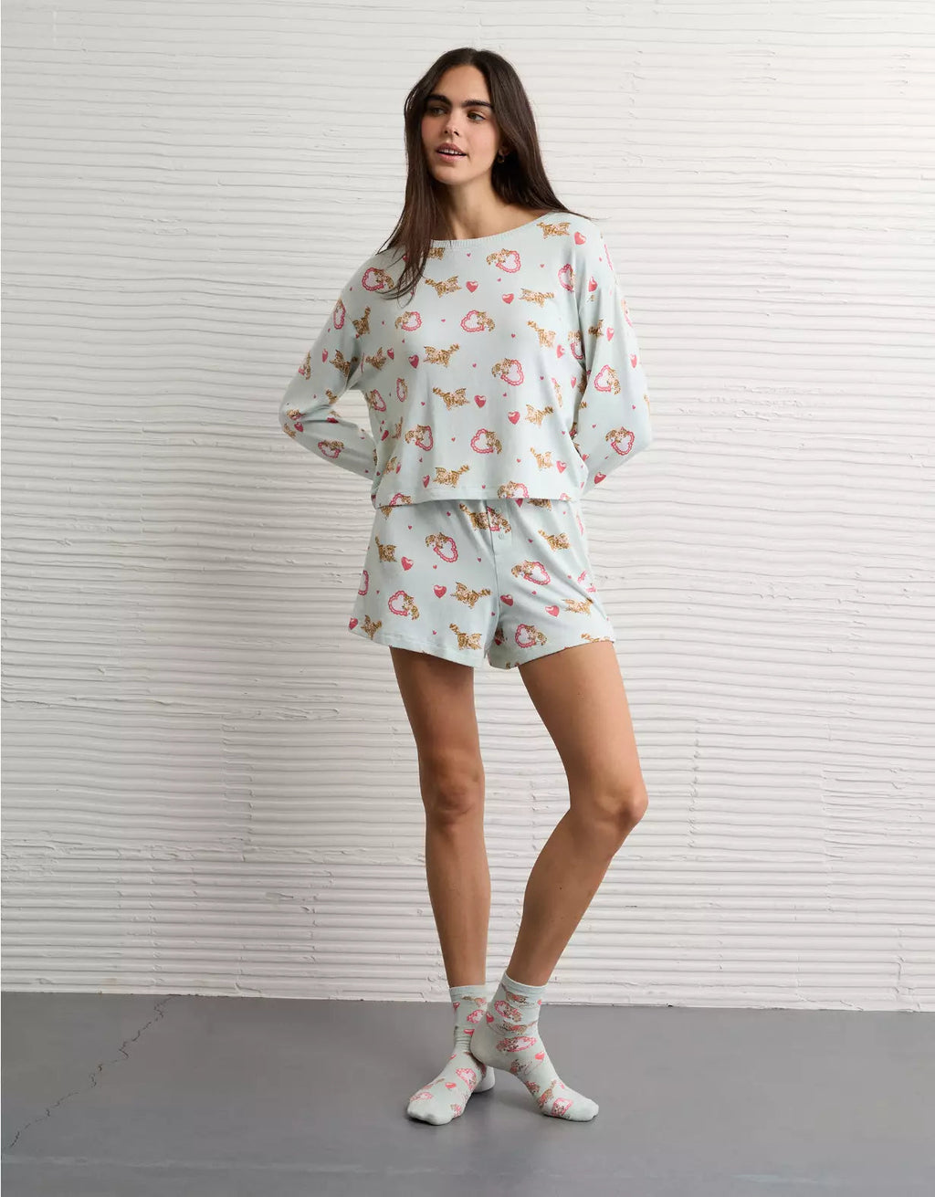 American Eagle AE Luxe Plush Kitten PJ Set
