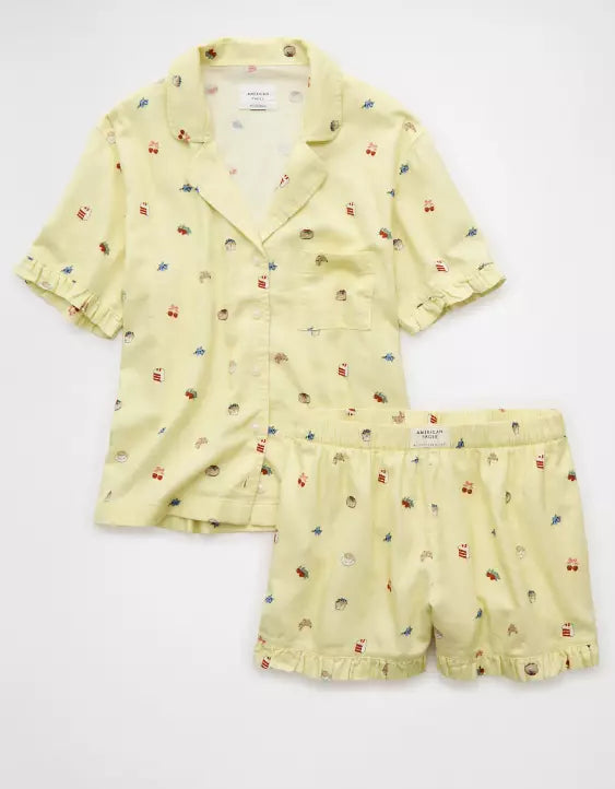 American Eagle AE Ruffled Flannel PJ Set