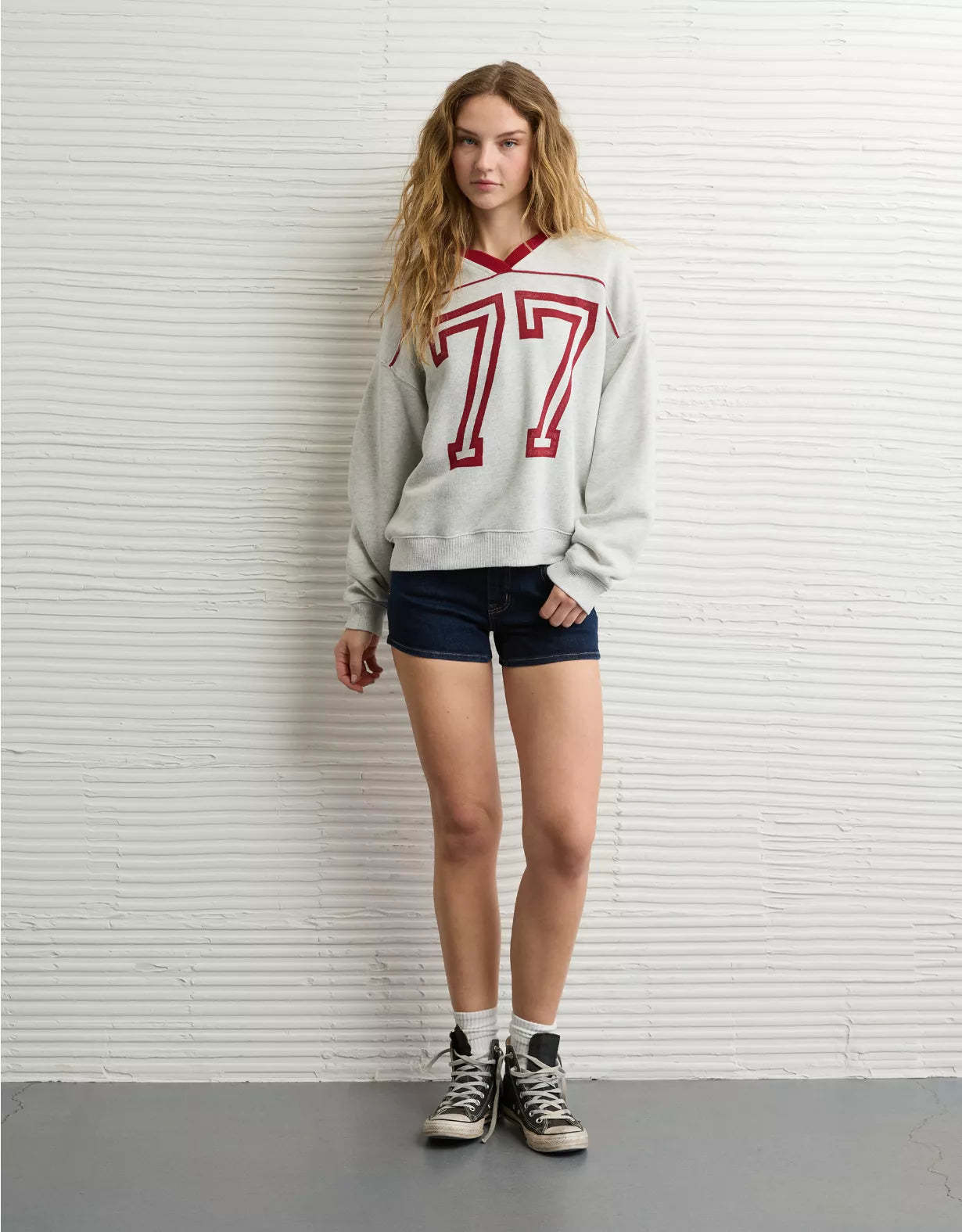American Eagle AE Varsity Graphic V-Neck Sweatshirt