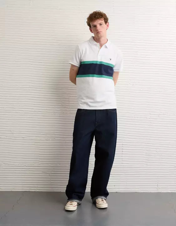American Eagle AE Slim Fit Stretch Striped Polo Shirt