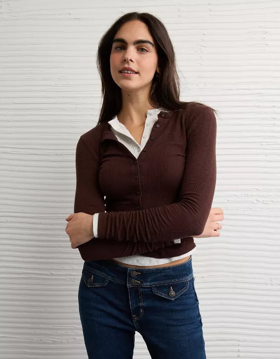 American Eagle AE Long Sleeve Henley T-Shirt