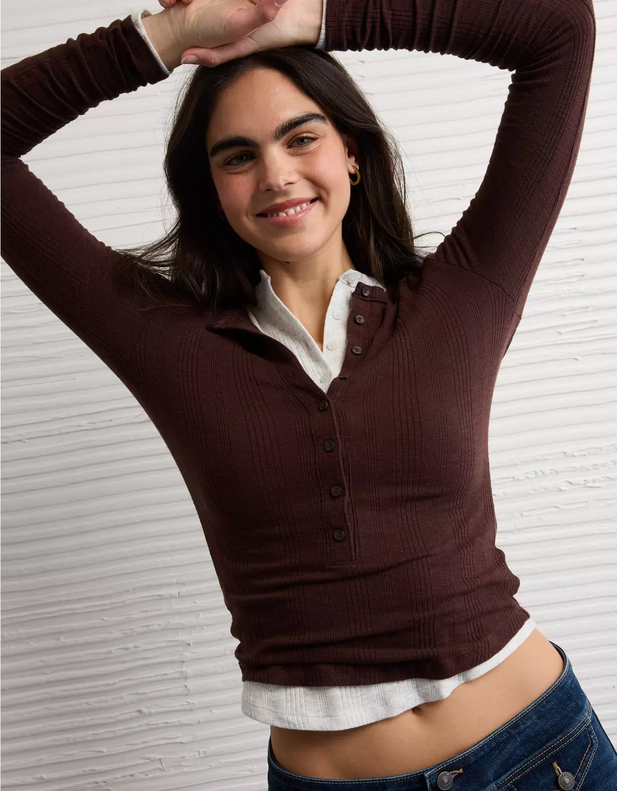 American Eagle AE Long Sleeve Henley T-Shirt