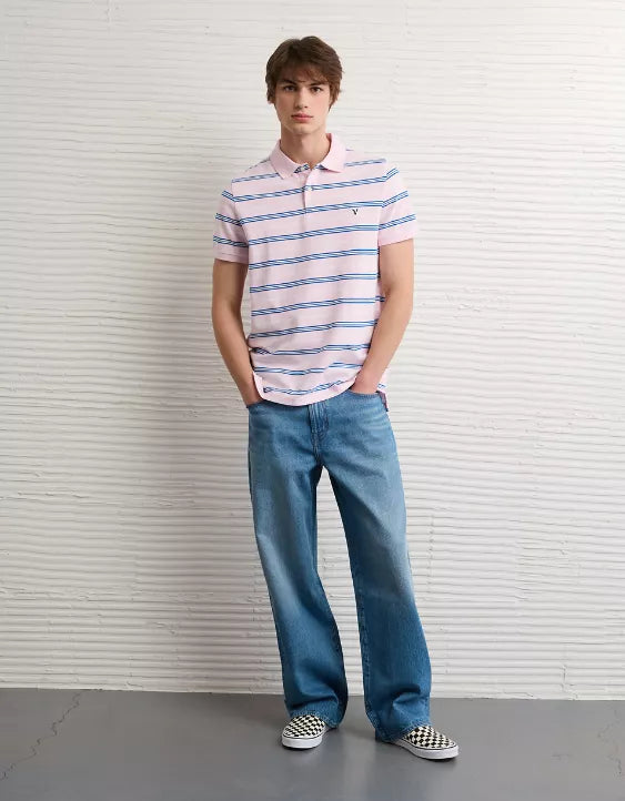 American Eagle AE Slim Fit Stretch Striped Polo Shirt
