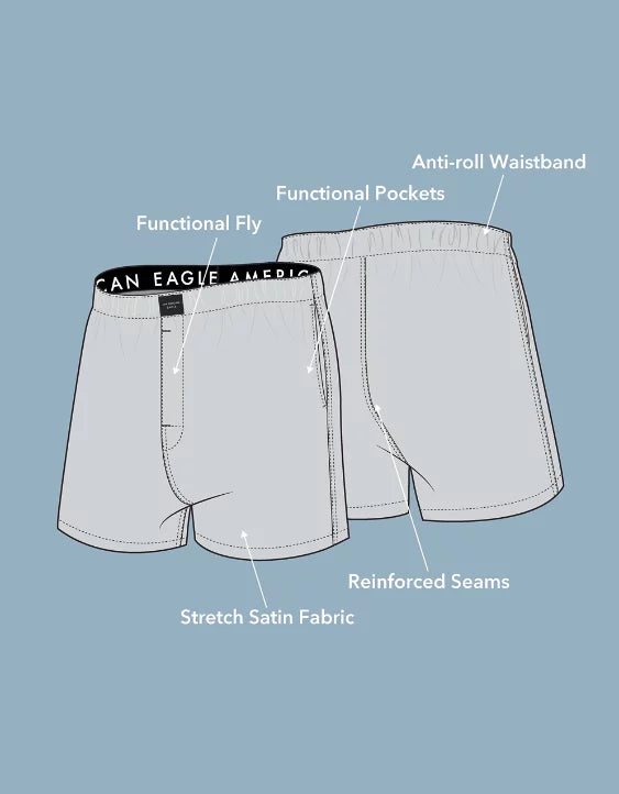 American Eagle AEO Men's Solid Satin Pocket Boxer Short