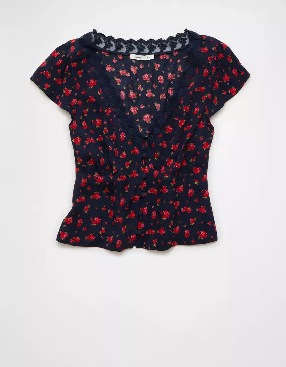 American Eagle AE Lace Trim Blouse