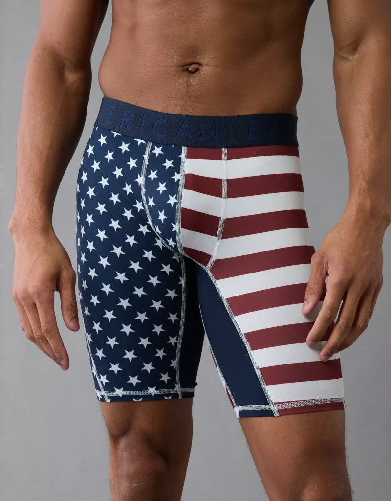 American Eagle AEO Men's USA Stars & Stripes 8″ Flex Boxer Brief