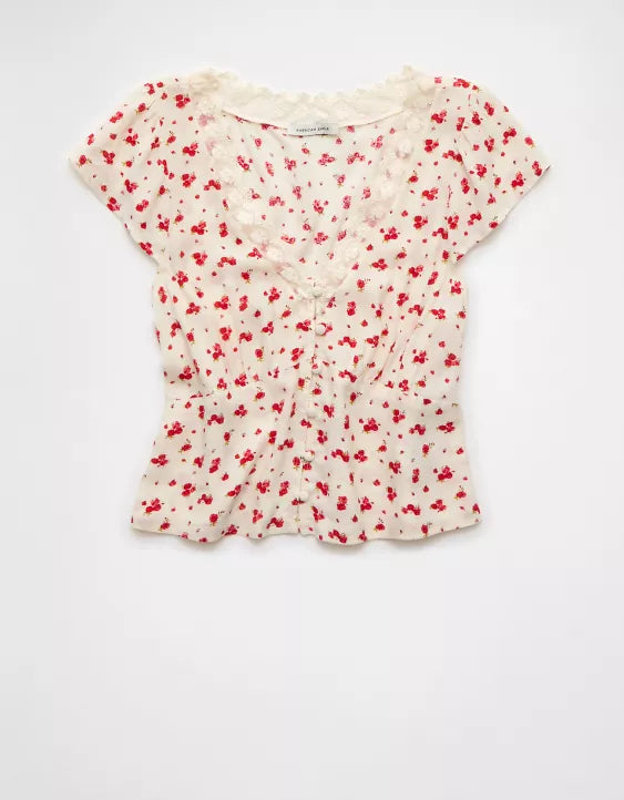 American Eagle AE Lace Trim Blouse