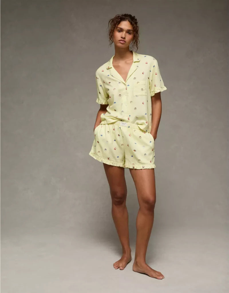 American Eagle AE Ruffled Flannel PJ Set