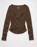 American Eagle AE Waffle Long Sleeve Button-Up Tee