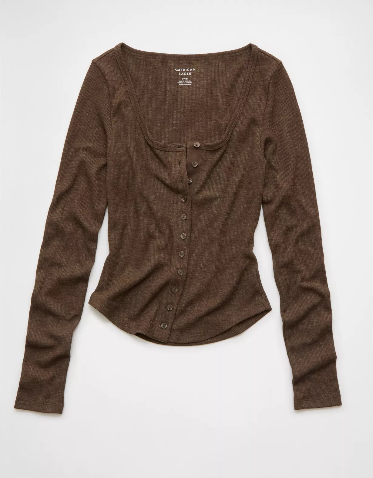 American Eagle AE Waffle Long Sleeve Button-Up Tee