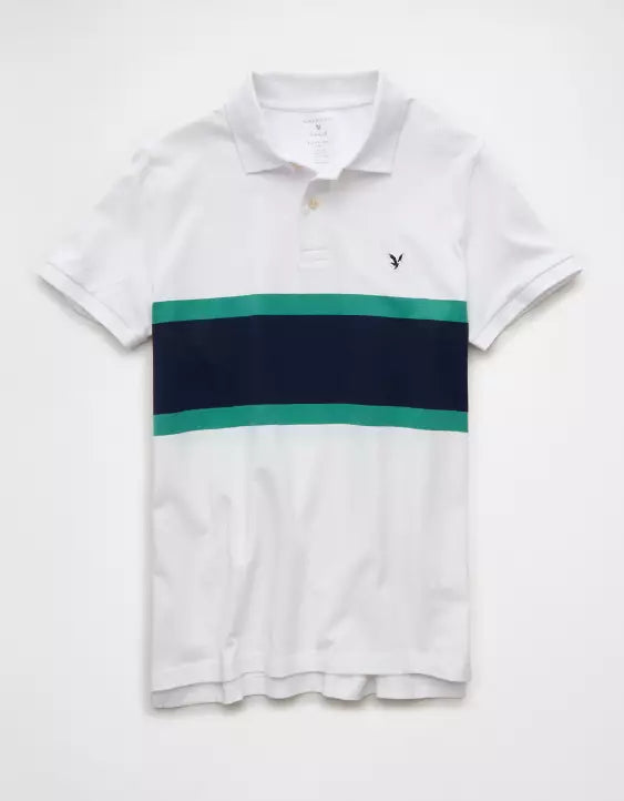 American Eagle AE Slim Fit Stretch Striped Polo Shirt