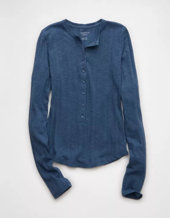 American Eagle AE Long Sleeve Henley T-Shirt