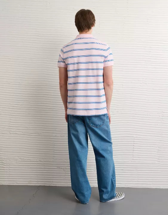 American Eagle AE Slim Fit Stretch Striped Polo Shirt