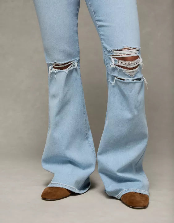 American Eagle AE Next Level Curvy Ripped Super High-Waisted Flare Jean