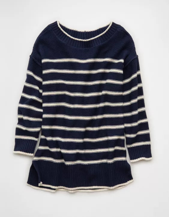 American Eagle AE Striped Boat Neck Mini Sweater Dress