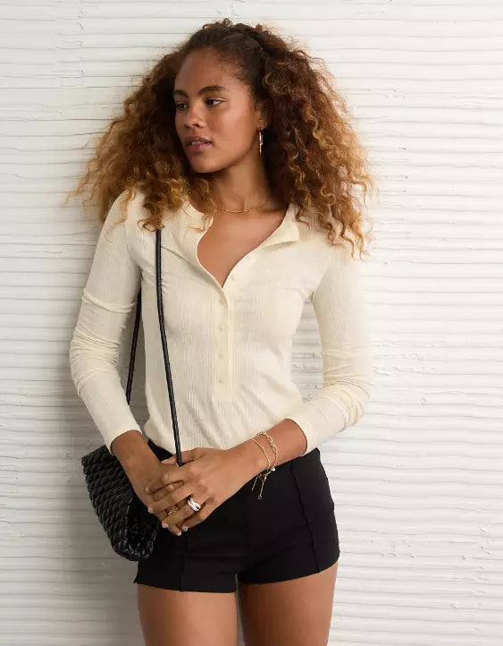 American Eagle AE Long Sleeve Henley T-Shirt