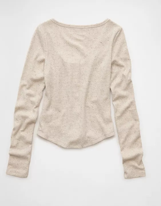 American Eagle AE Waffle Long Sleeve Button-Up Tee