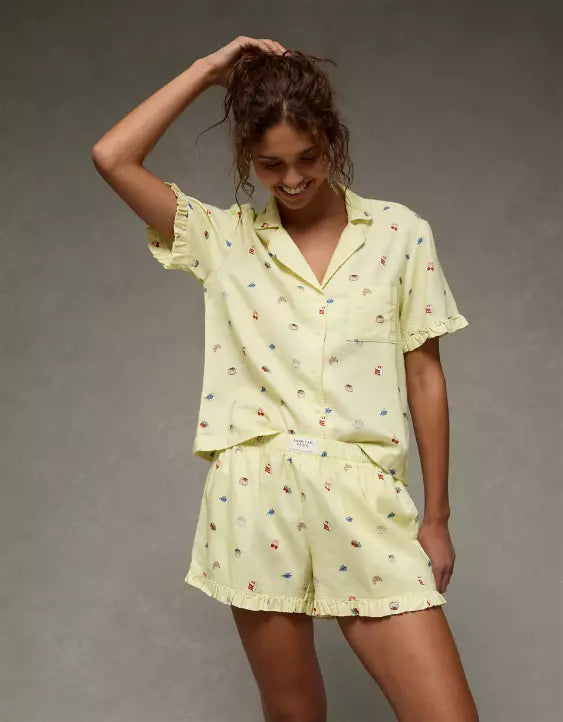 American Eagle AE Ruffled Flannel PJ Set
