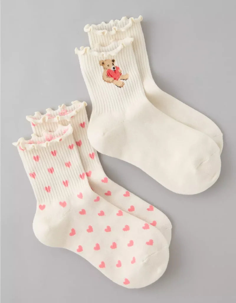 American Eagle AE Valentine's Day Cropped Crew Socks 2-Pack