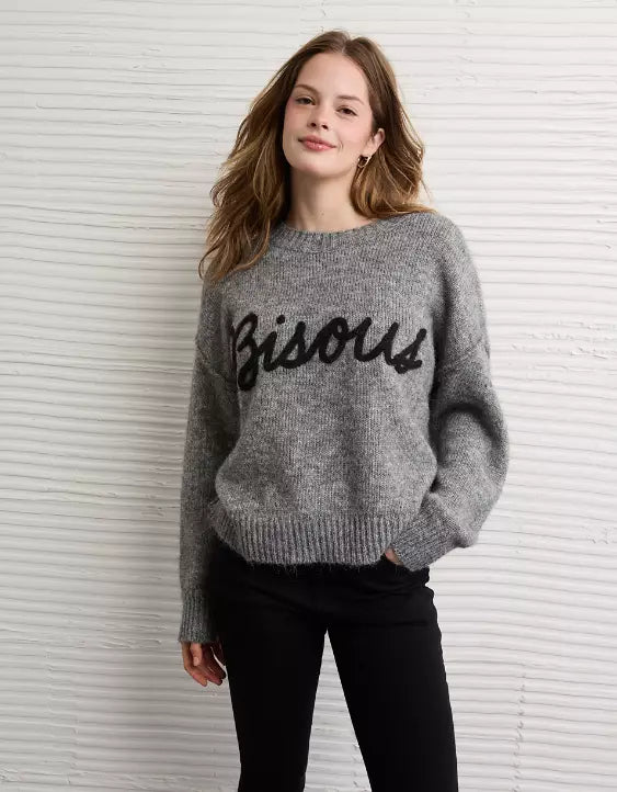 American Eagle AE Whoa So Soft Bisous Graphic Sweater
