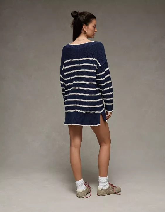 American Eagle AE Striped Boat Neck Mini Sweater Dress