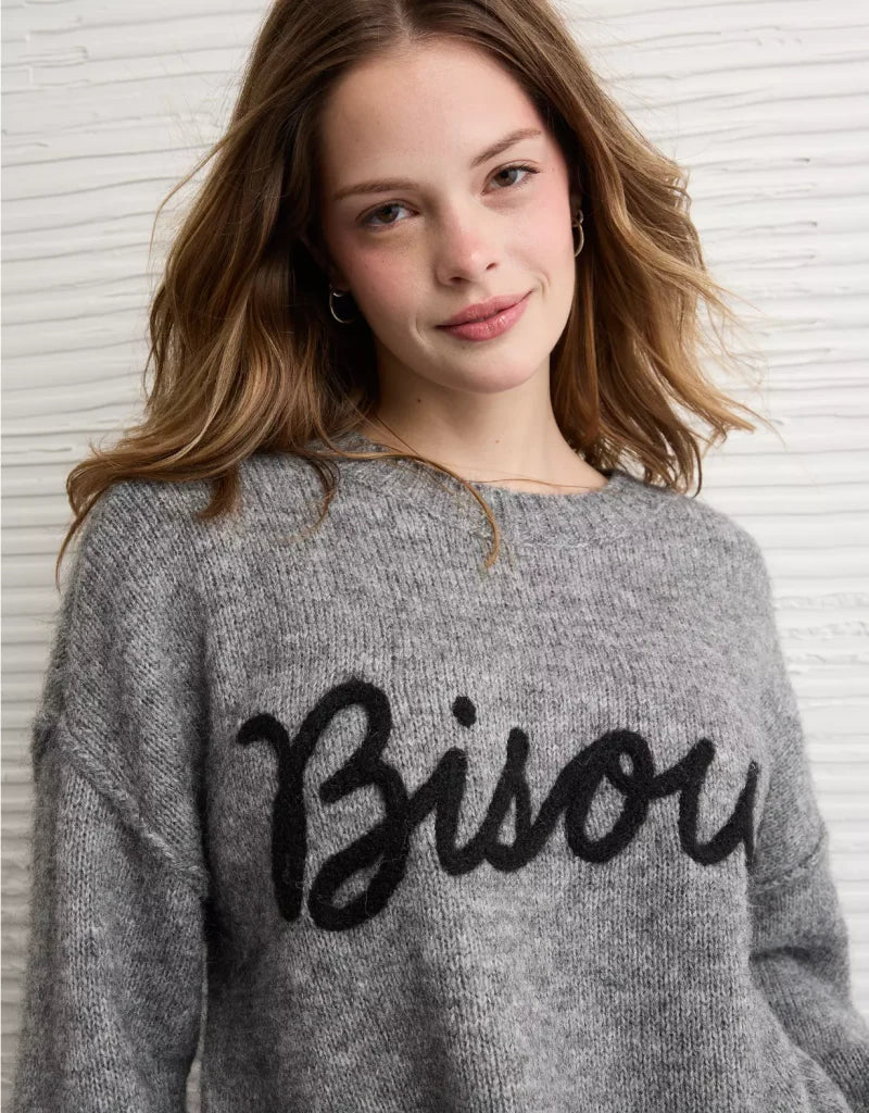 American Eagle AE Whoa So Soft Bisous Graphic Sweater