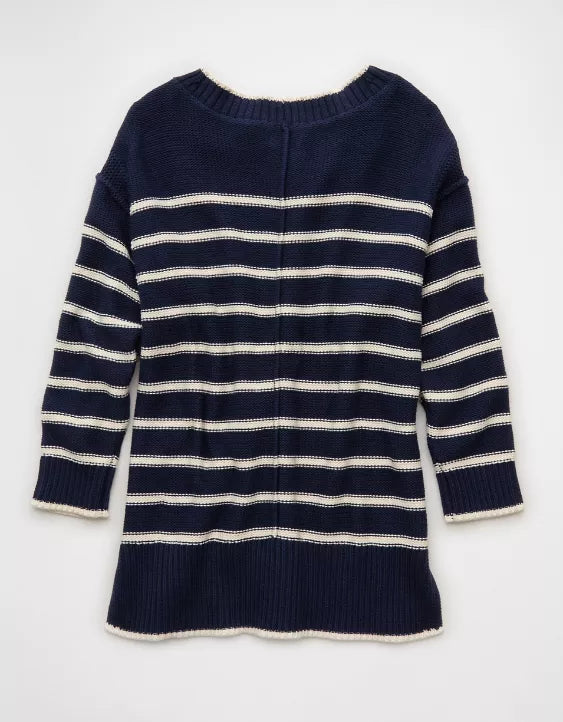 American Eagle AE Striped Boat Neck Mini Sweater Dress