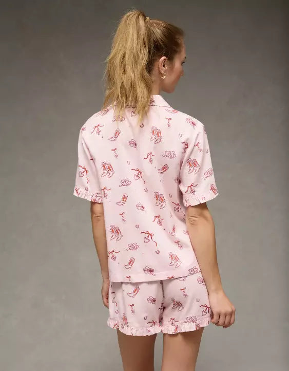 American Eagle AE Ruffled Flannel PJ Set