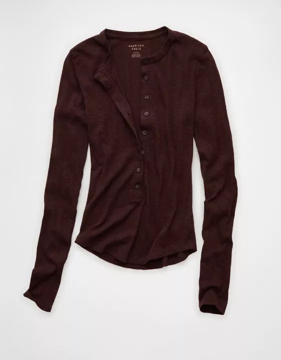 American Eagle AE Long Sleeve Henley T-Shirt