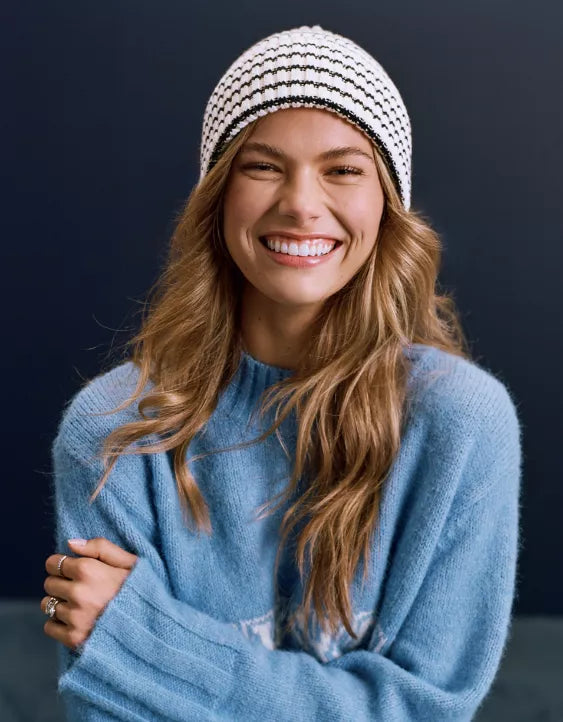 American Eagle AE Striped Ribbed Beanie