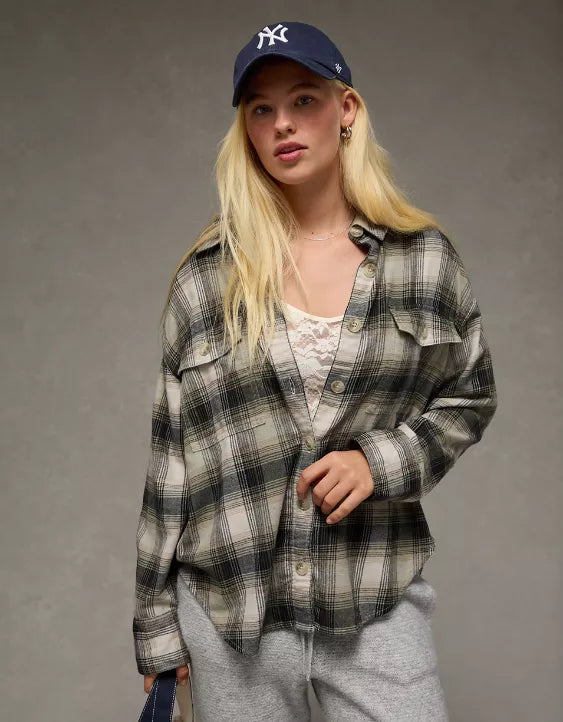 American Eagle AE Plaid Button-Up Shirt