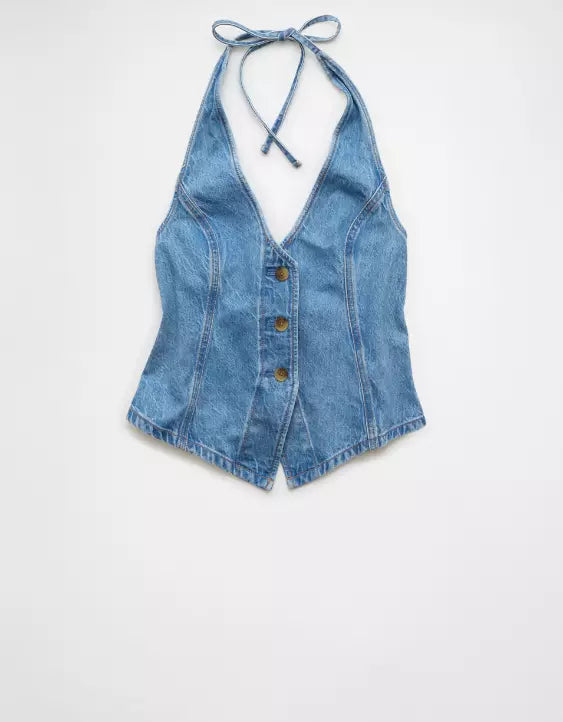 American Eagle AE Denim Halter Vest