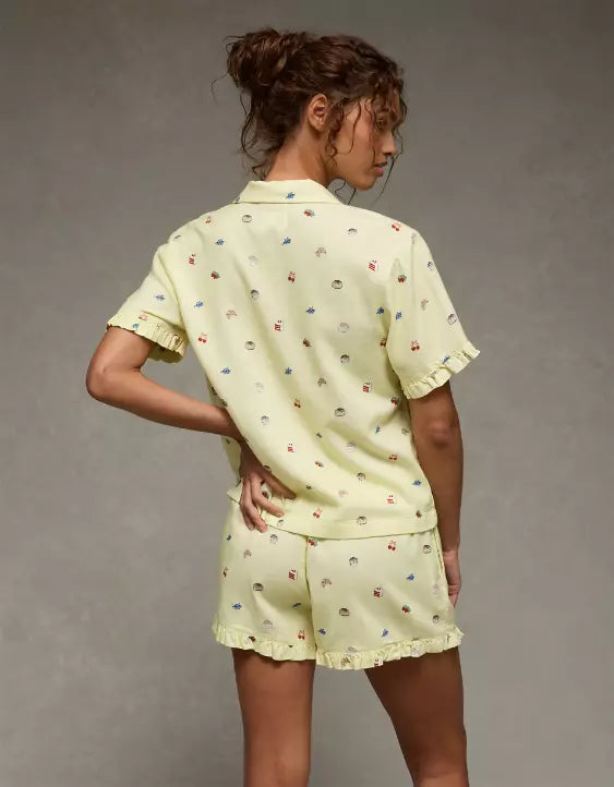 American Eagle AE Ruffled Flannel PJ Set