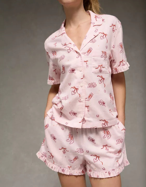 American Eagle AE Ruffled Flannel PJ Set