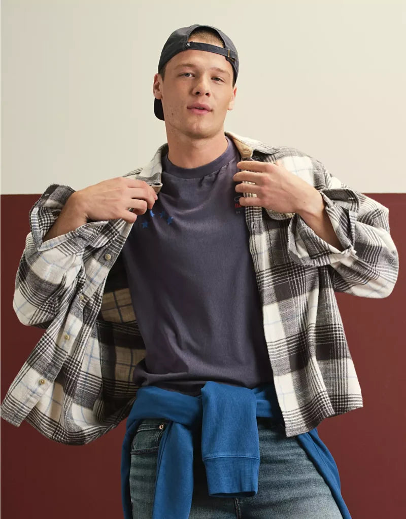 American Eagle AE Boxy Flannel Shirt