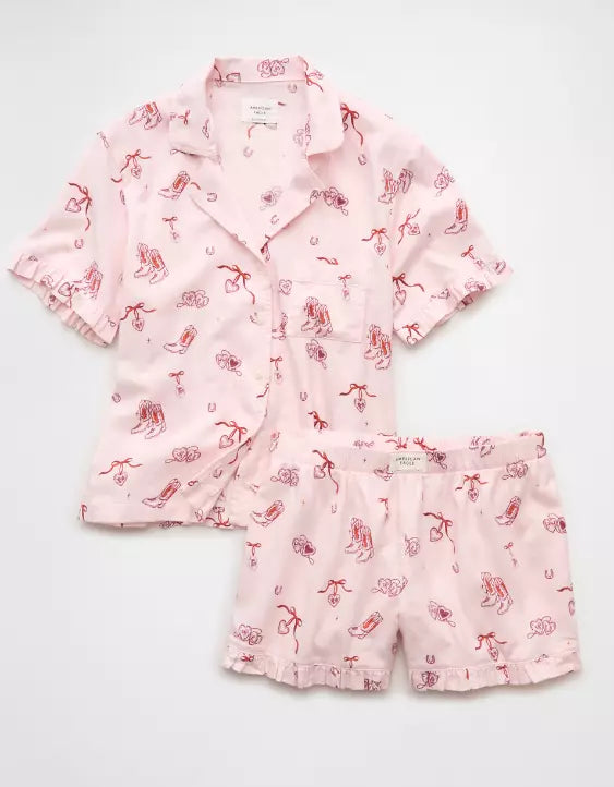 American Eagle AE Ruffled Flannel PJ Set