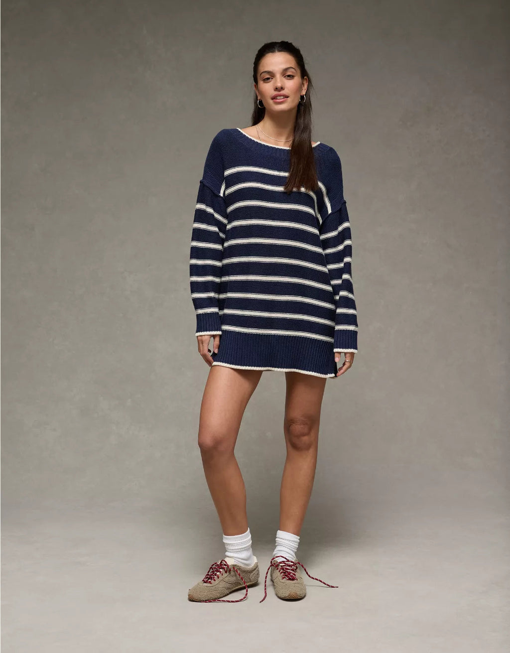 American Eagle AE Striped Boat Neck Mini Sweater Dress