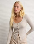 American Eagle AE Waffle Long Sleeve Button-Up Tee