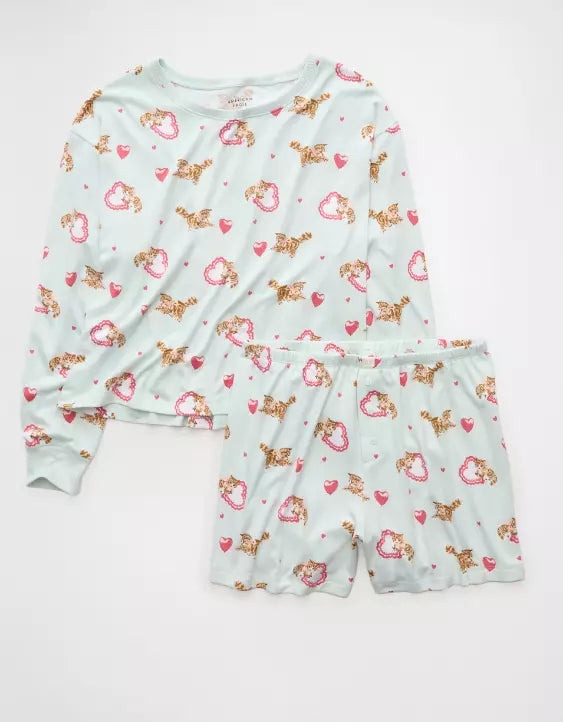 American Eagle AE Luxe Plush Kitten PJ Set