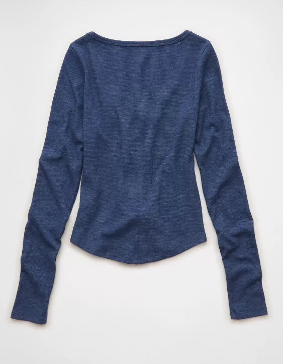American Eagle AE Waffle Long Sleeve Button-Up Tee