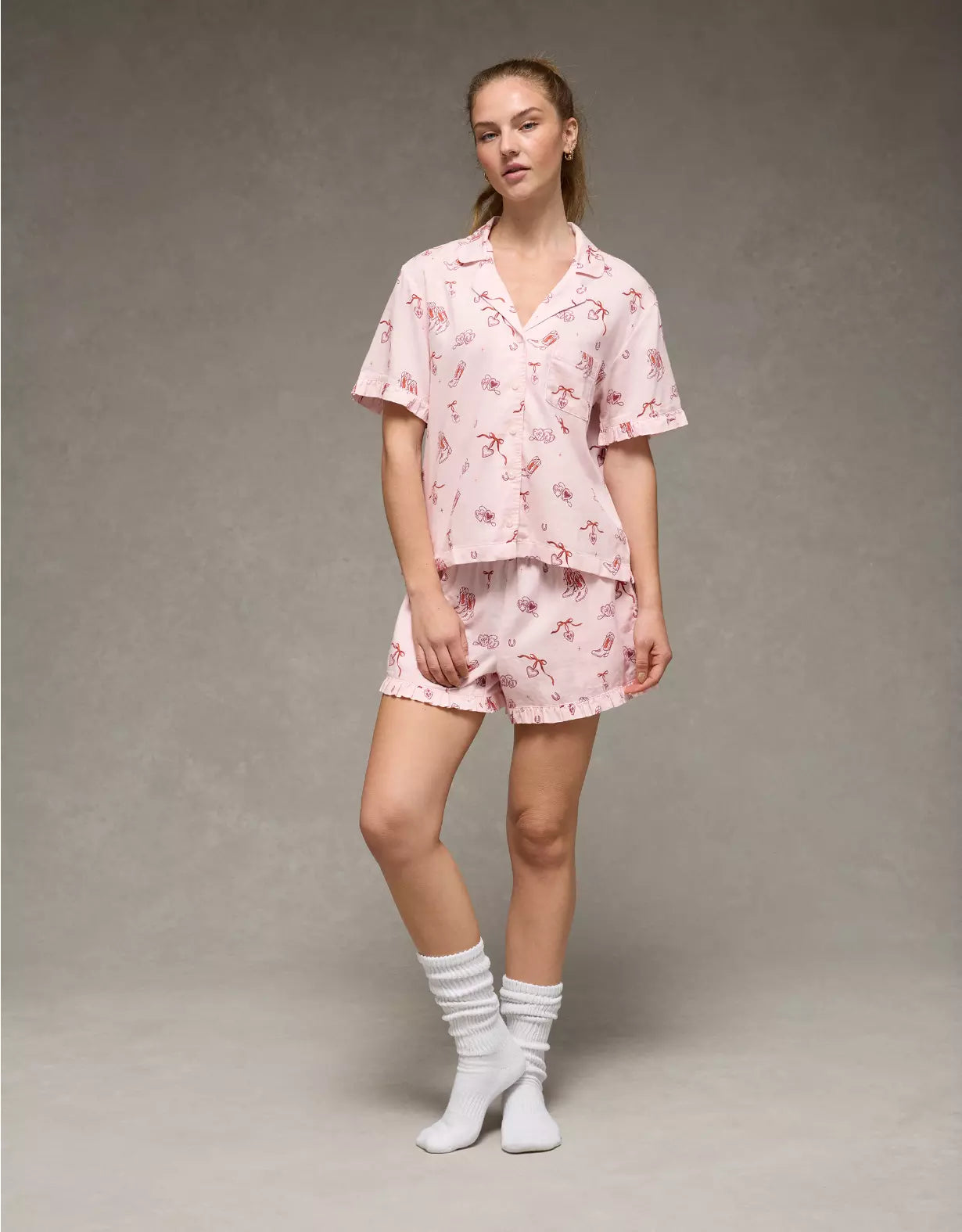 American Eagle AE Ruffled Flannel PJ Set
