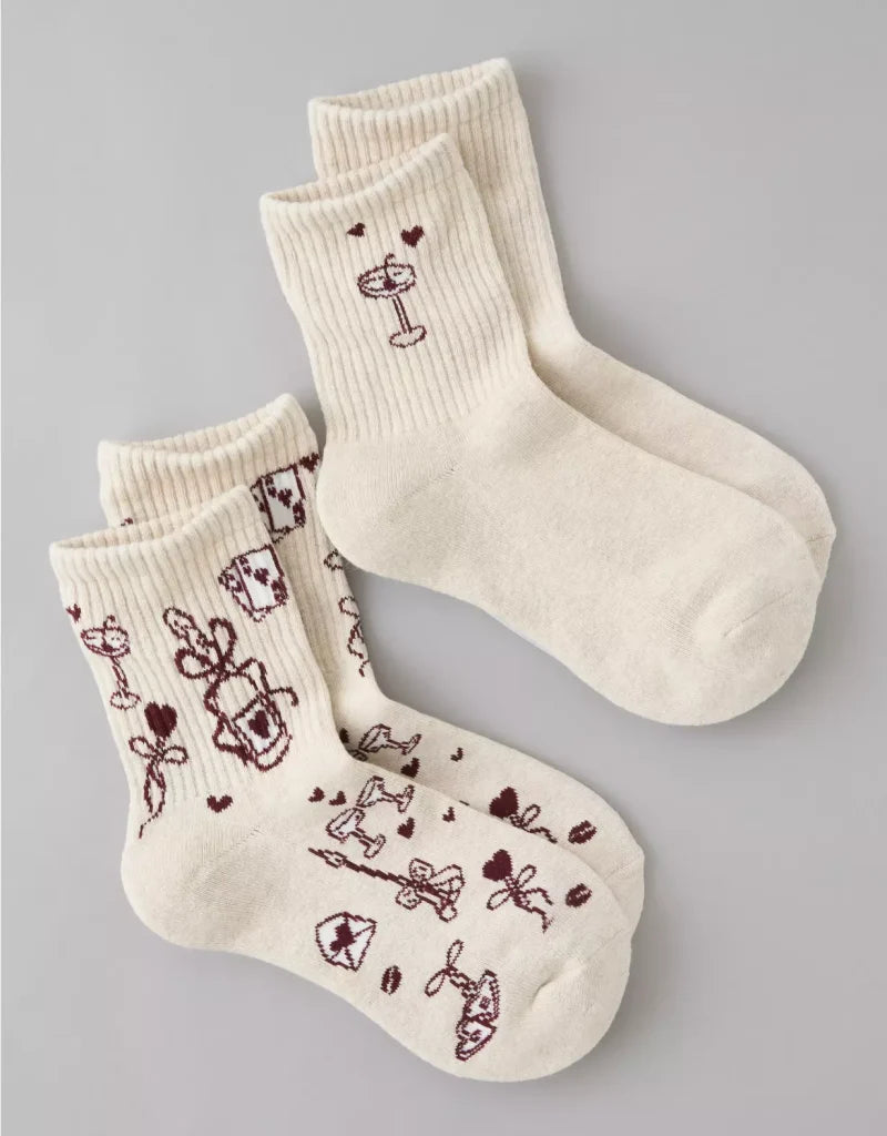 American Eagle AE Valentine's Day Cropped Crew Socks 2-Pack