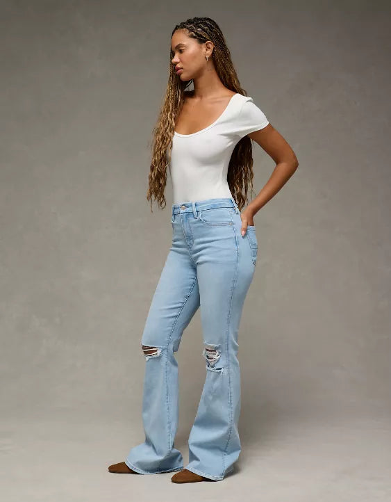 American Eagle AE Next Level Curvy Ripped Super High-Waisted Flare Jean