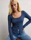 American Eagle AE Waffle Long Sleeve Button-Up Tee