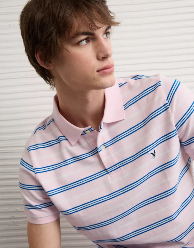 American Eagle AE Slim Fit Stretch Striped Polo Shirt