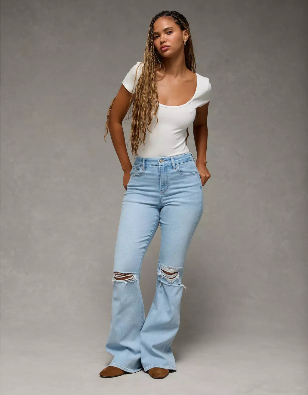 American Eagle AE Next Level Curvy Ripped Super High-Waisted Flare Jean
